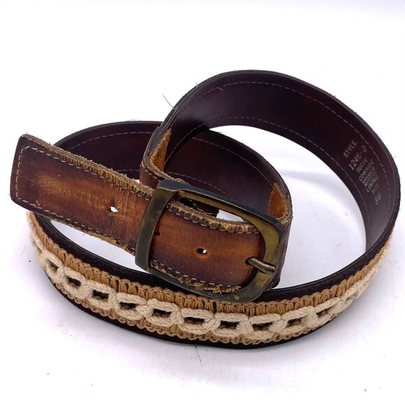Vintage Levis Size 36 Suede & Cowhide Belt With Woven Detail - Picture 1 of 5